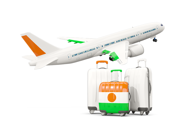 Luggage with airplane. Download flag icon of Niger at PNG format
