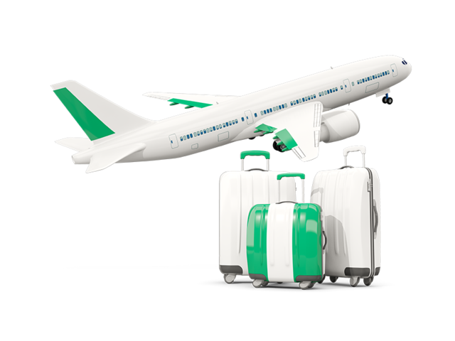 Luggage with airplane. Download flag icon of Nigeria at PNG format