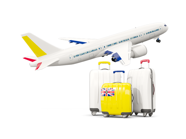 Luggage with airplane. Download flag icon of Niue at PNG format