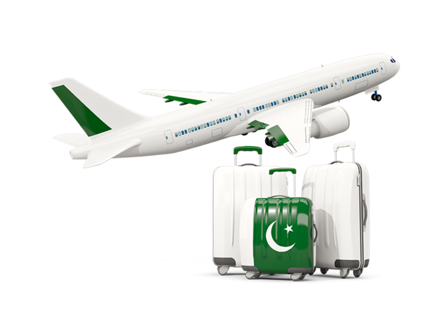Luggage with airplane. Download flag icon of Pakistan at PNG format