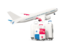 Panama. Luggage with airplane. Download icon.