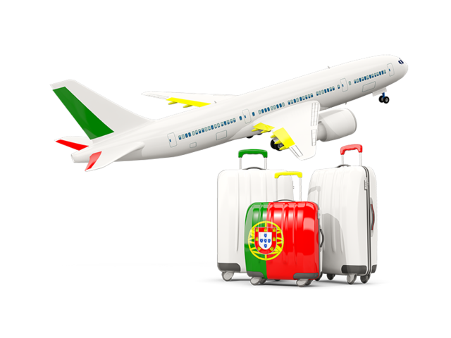 Luggage with airplane. Download flag icon of Portugal at PNG format