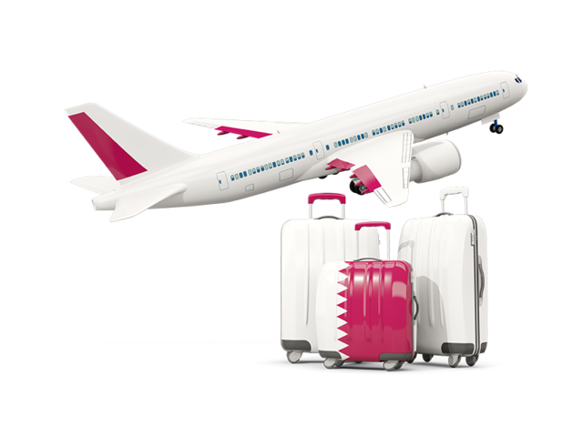 Luggage with airplane. Download flag icon of Qatar at PNG format