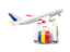 Romania. Luggage with airplane. Download icon.