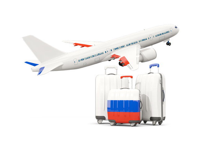 Luggage with airplane. Download flag icon of Russia at PNG format