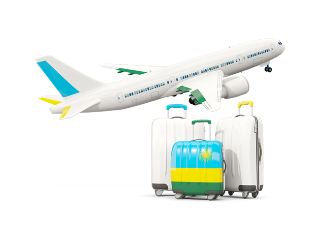 Luggage with airplane. Download flag icon of Rwanda at PNG format