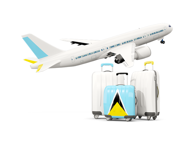 Luggage with airplane. Download flag icon of Saint Lucia at PNG format
