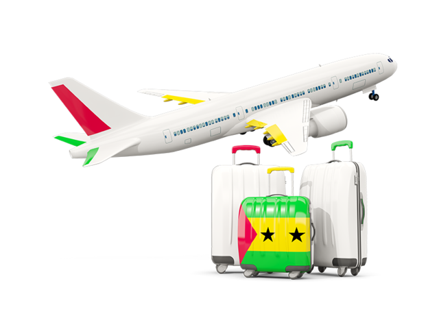 Luggage with airplane. Download flag icon of Sao Tome and Principe at PNG format