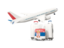 Serbia. Luggage with airplane. Download icon.