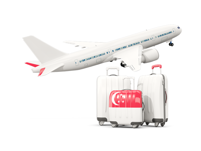 Luggage with airplane. Download flag icon of Singapore at PNG format
