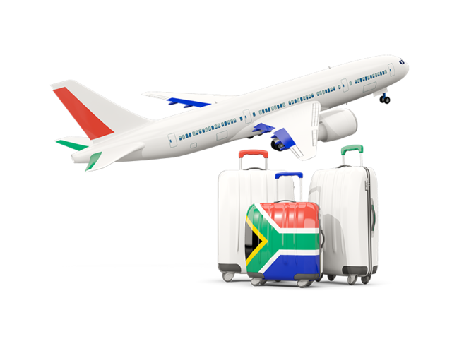 Luggage with airplane. Download flag icon of South Africa at PNG format