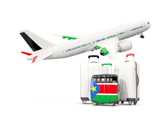 Luggage with airplane. Download flag icon of South Sudan at PNG format