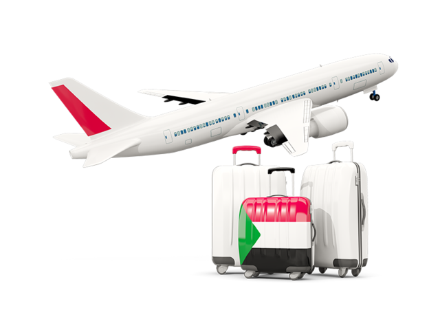 Luggage with airplane. Download flag icon of Sudan at PNG format