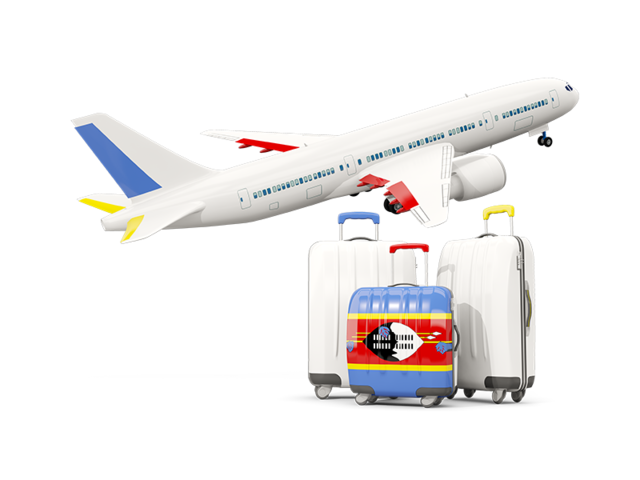 Багаж на фоне самолета. Скачать флаг. Свазиленд