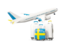 Sweden. Luggage with airplane. Download icon.