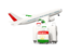 Tajikistan. Luggage with airplane. Download icon.