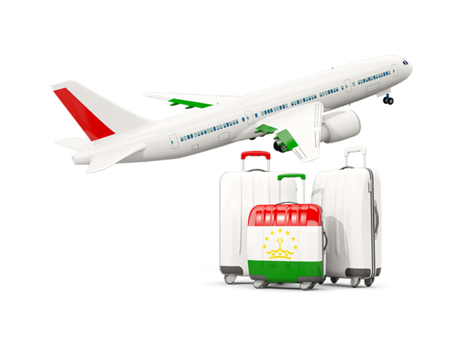 Luggage with airplane. Download flag icon of Tajikistan at PNG format