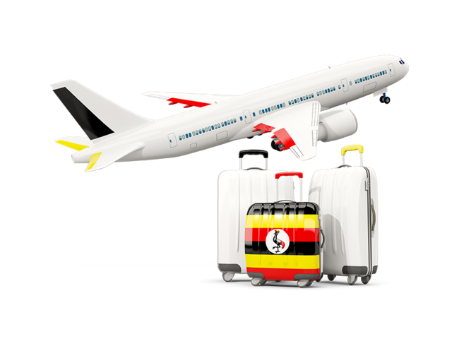 Багаж на фоне самолета. Скачать флаг. Уганда