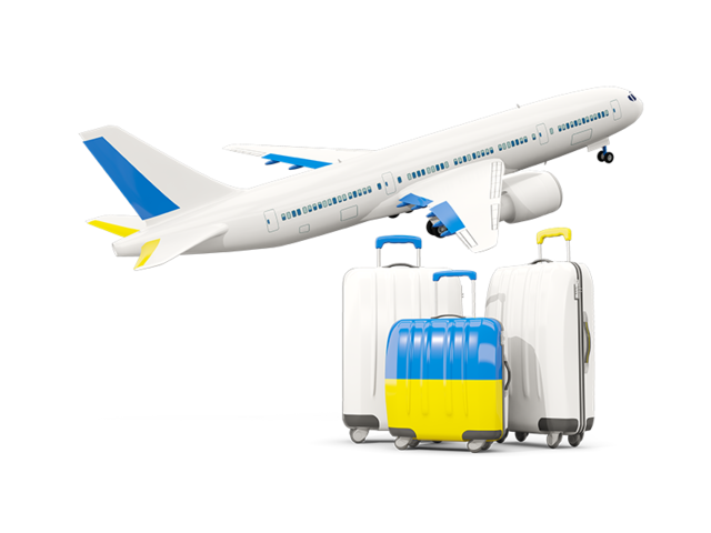 Luggage with airplane. Download flag icon of Ukraine at PNG format