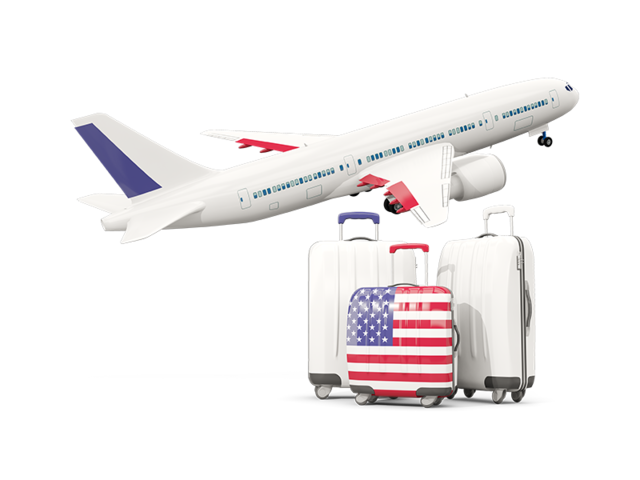 Luggage with airplane. Download flag icon of United States of America at PNG format
