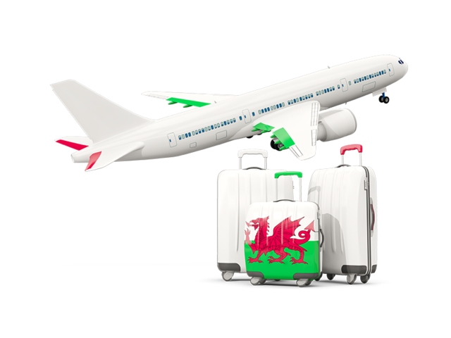 Luggage with airplane. Download flag icon of Wales at PNG format