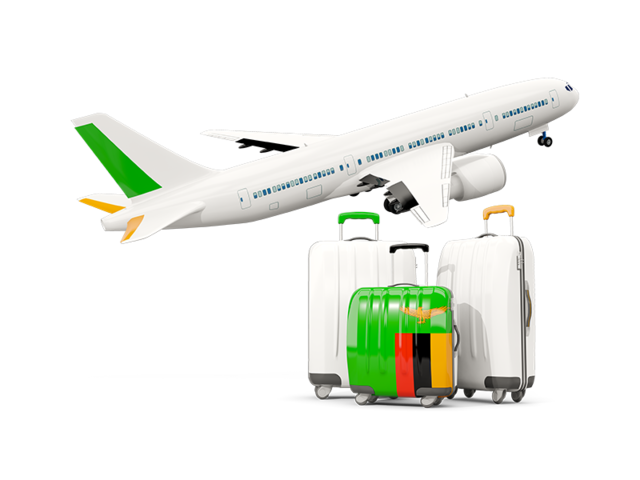 Luggage with airplane. Download flag icon of Zambia at PNG format