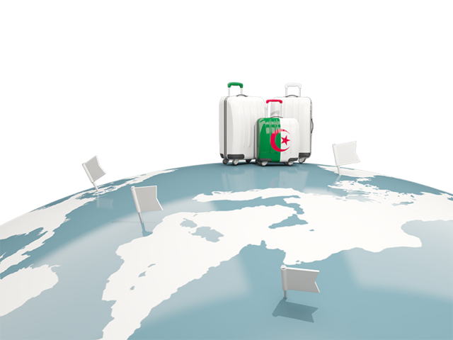 Luggage with globe. Download flag icon of Algeria at PNG format