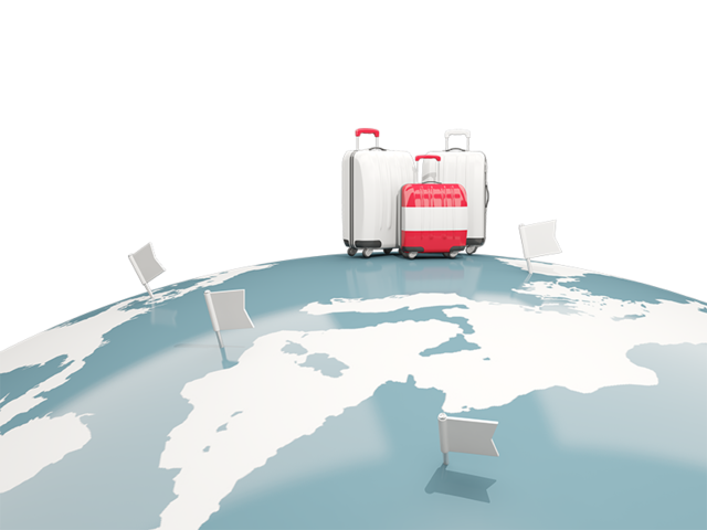Luggage with globe. Download flag icon of Austria at PNG format