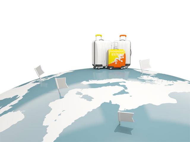 Luggage with globe. Download flag icon of Bhutan at PNG format