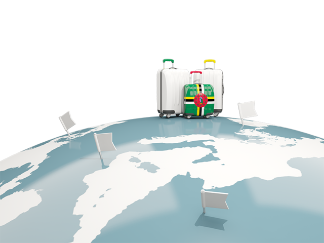 Luggage with globe. Download flag icon of Dominica at PNG format