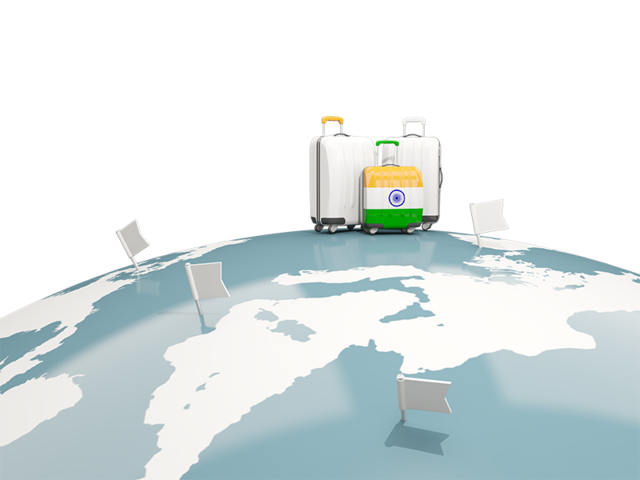 Luggage with globe. Download flag icon of India at PNG format