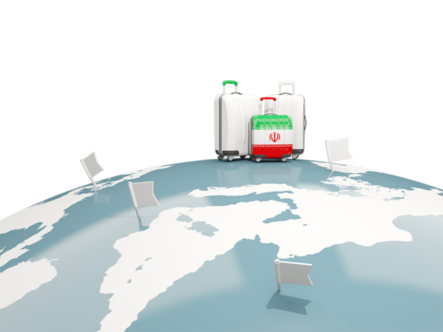 Luggage with globe. Download flag icon of Iran at PNG format