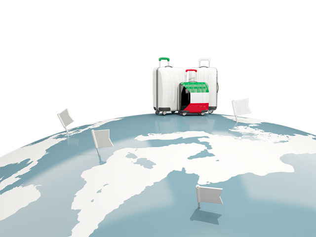 Luggage with globe. Download flag icon of Kuwait at PNG format