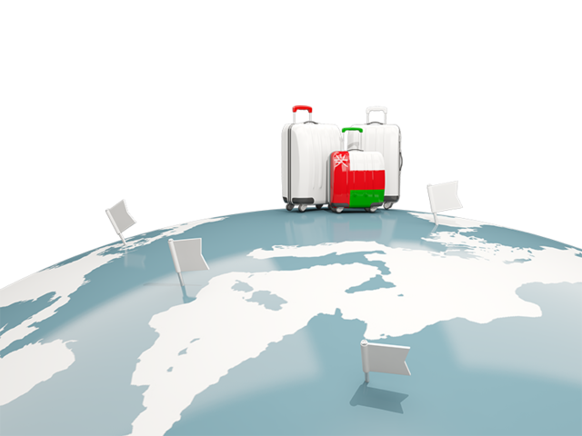Luggage with globe. Download flag icon of Oman at PNG format