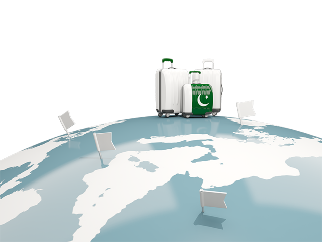 Luggage with globe. Download flag icon of Pakistan at PNG format
