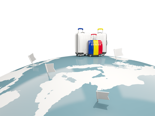 Luggage with globe. Download flag icon of Romania at PNG format