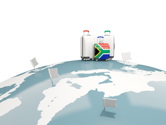 Luggage with globe. Download flag icon of South Africa at PNG format