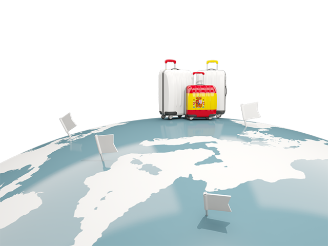 Luggage with globe. Download flag icon of Spain at PNG format