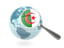 Algeria. Magnified flag with blue globe. Download icon.