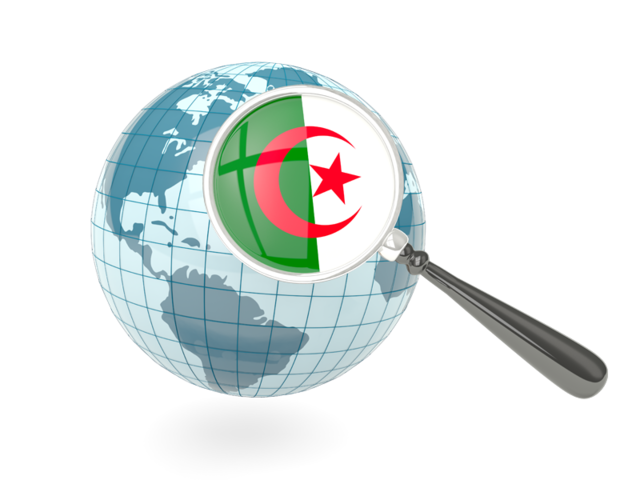 Magnified flag with blue globe. Download flag icon of Algeria at PNG format