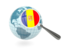 Andorra. Magnified flag with blue globe. Download icon.