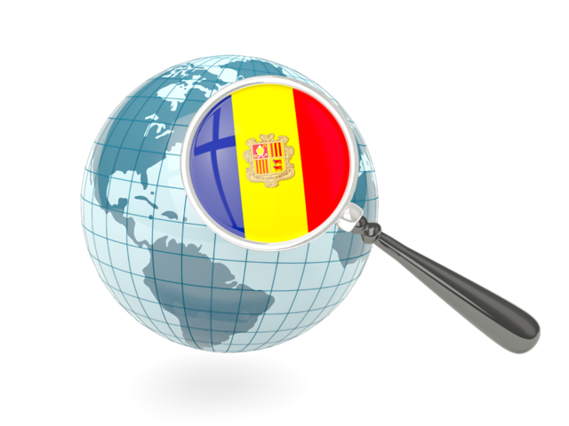 Magnified flag with blue globe. Download flag icon of Andorra at PNG format