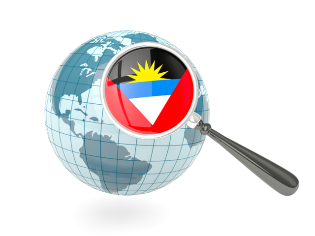 Magnified flag with blue globe. Download flag icon of Antigua and Barbuda at PNG format