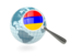 Армения. Флаг под увеличительным стеклом с голубым глобусом. Скачать иллюстрацию.