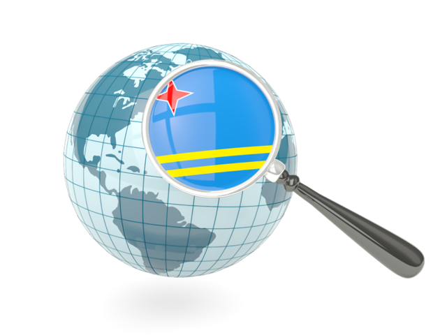 Magnified flag with blue globe. Download flag icon of Aruba at PNG format