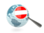 Austria. Magnified flag with blue globe. Download icon.