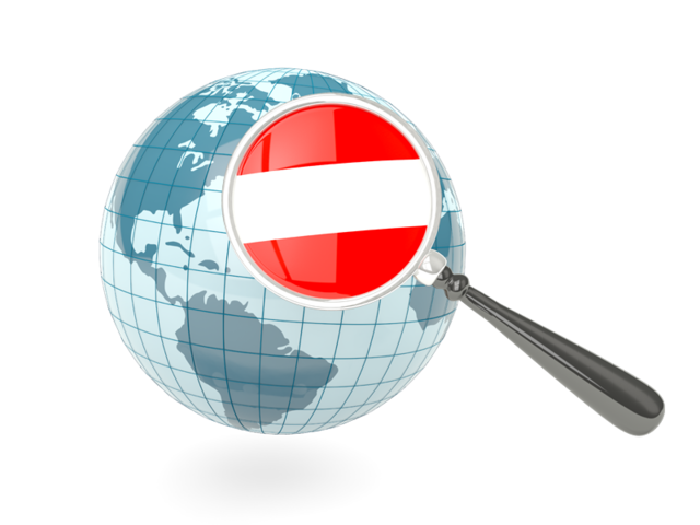Magnified flag with blue globe. Download flag icon of Austria at PNG format