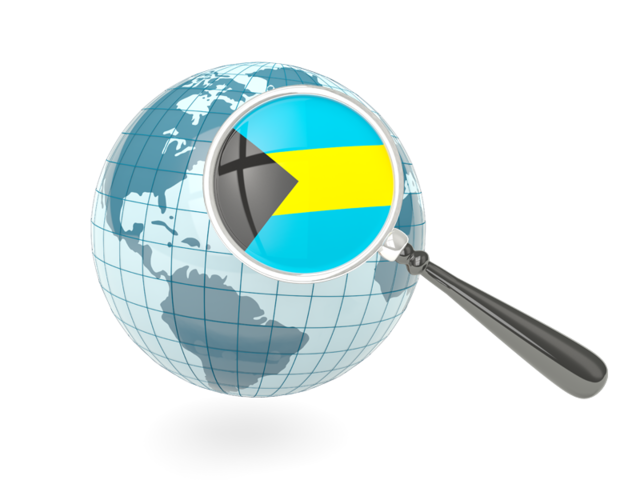 Magnified flag with blue globe. Download flag icon of Bahamas at PNG format
