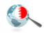 Bahrain. Magnified flag with blue globe. Download icon.