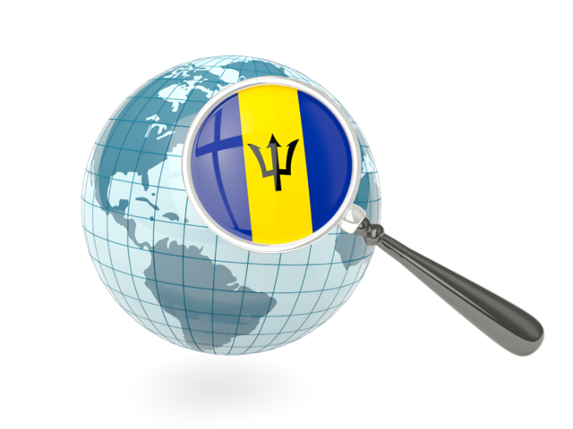 Magnified flag with blue globe. Download flag icon of Barbados at PNG format